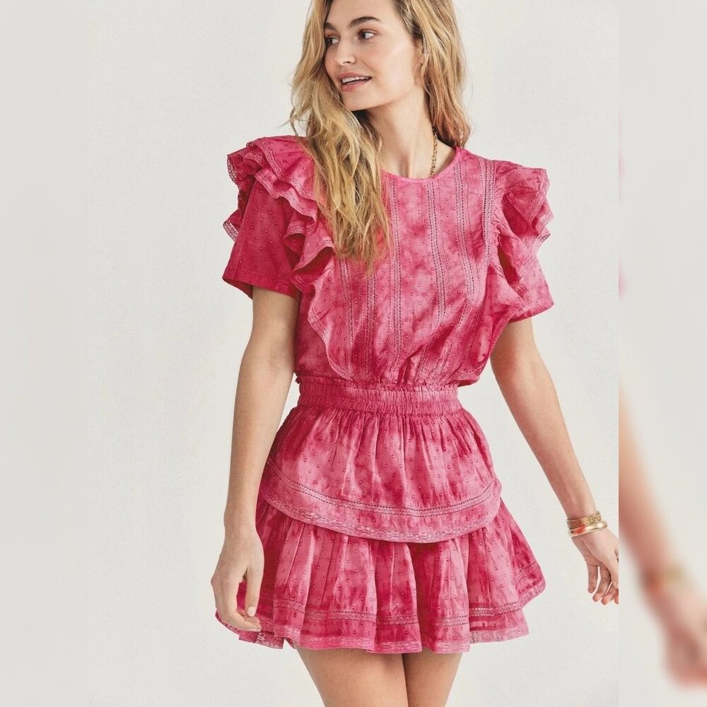 LoveShackFancy Natasha Heritage Mini Dress S 6 Tie Dye Pink Cotton Short 45945